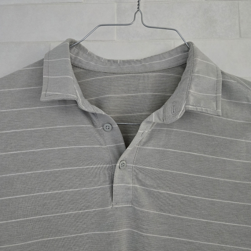 Lululemon Evolution Polo Shirt Gray Stripe Heathered Sea Salt Nimbus Size Large - Picture 3 of 8